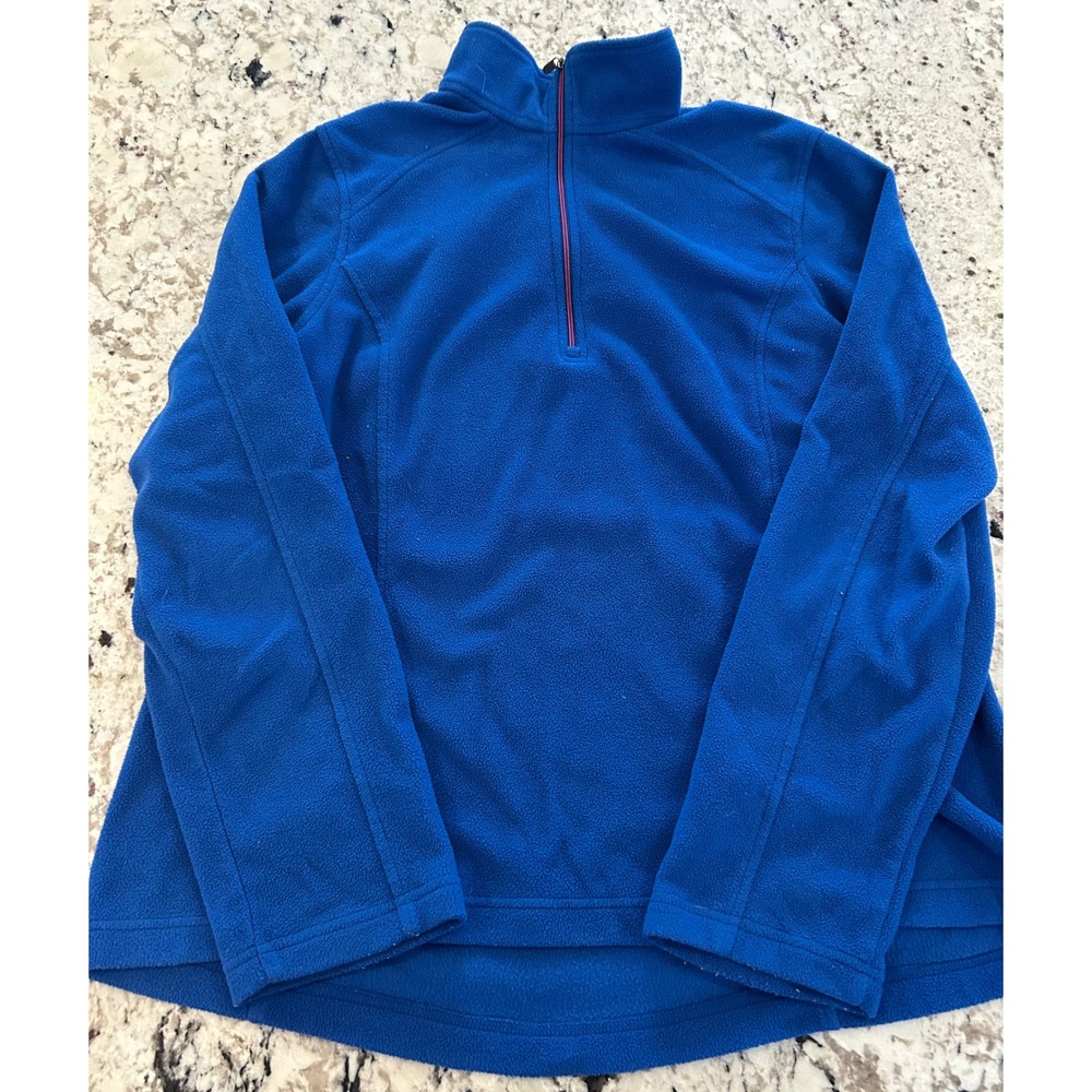 Lands End Women's unisex Fleece Pullover Quarter Zip Long‎ Sleeve Blue Top L